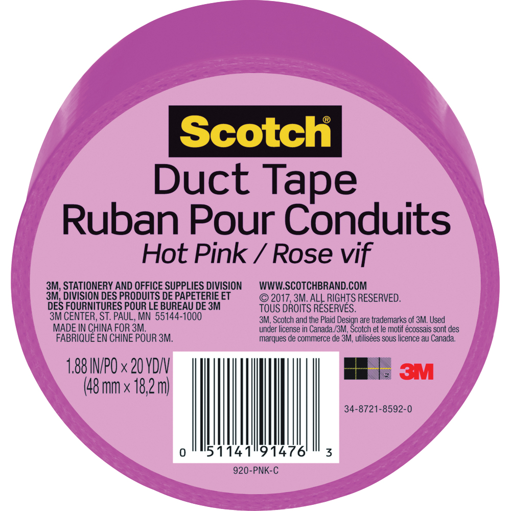 3M Scotch Duct Tape, Hot Pink, 1.88" x 20yd