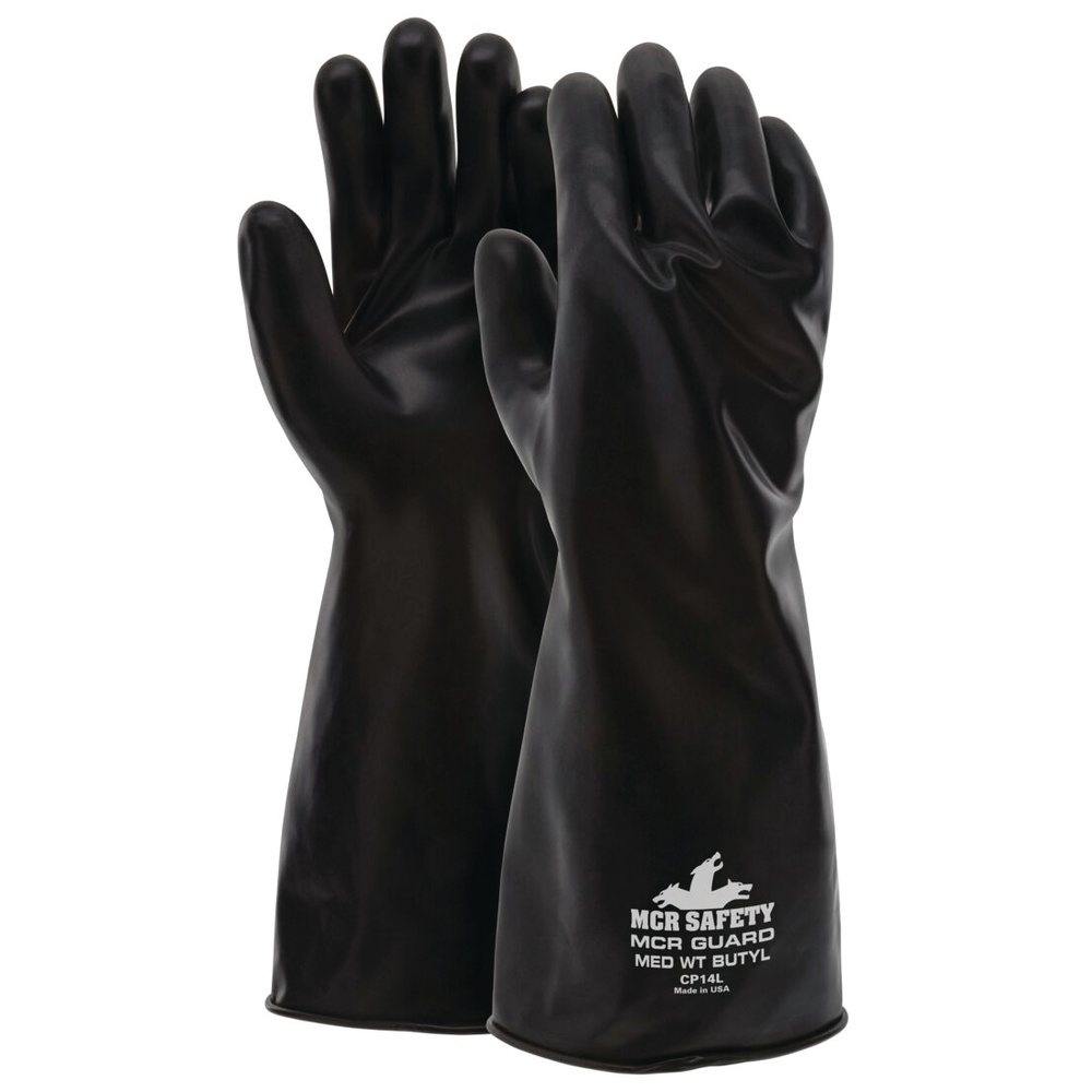 MCR Safety Butyl Rubber Gloves, 14 Mil, 14in, Black