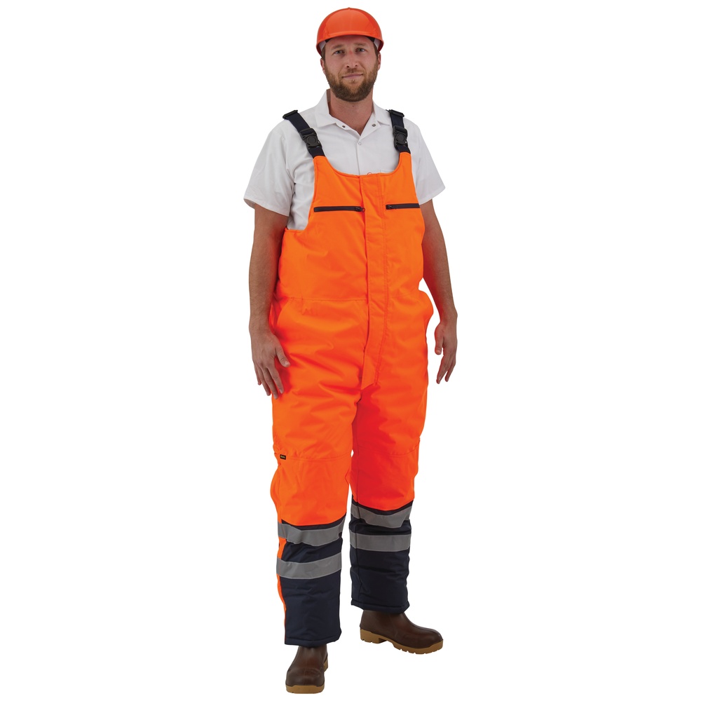 PIP Bisley® ANSI Class E Extreme Cold Bib Overall, Fluorescent Orange/Navy
