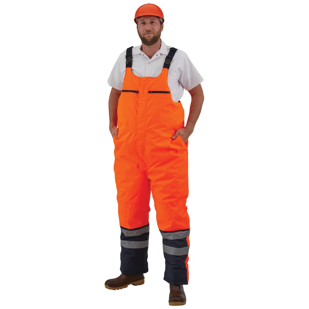 PIP Bisley® ANSI Class E Extreme Cold Bib Overall, Fluorescent Orange/Navy