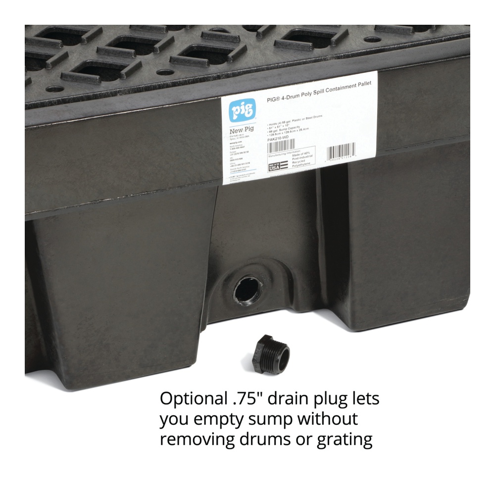 PIG® Black 4-Drum Poly Spill Containment Pallet
