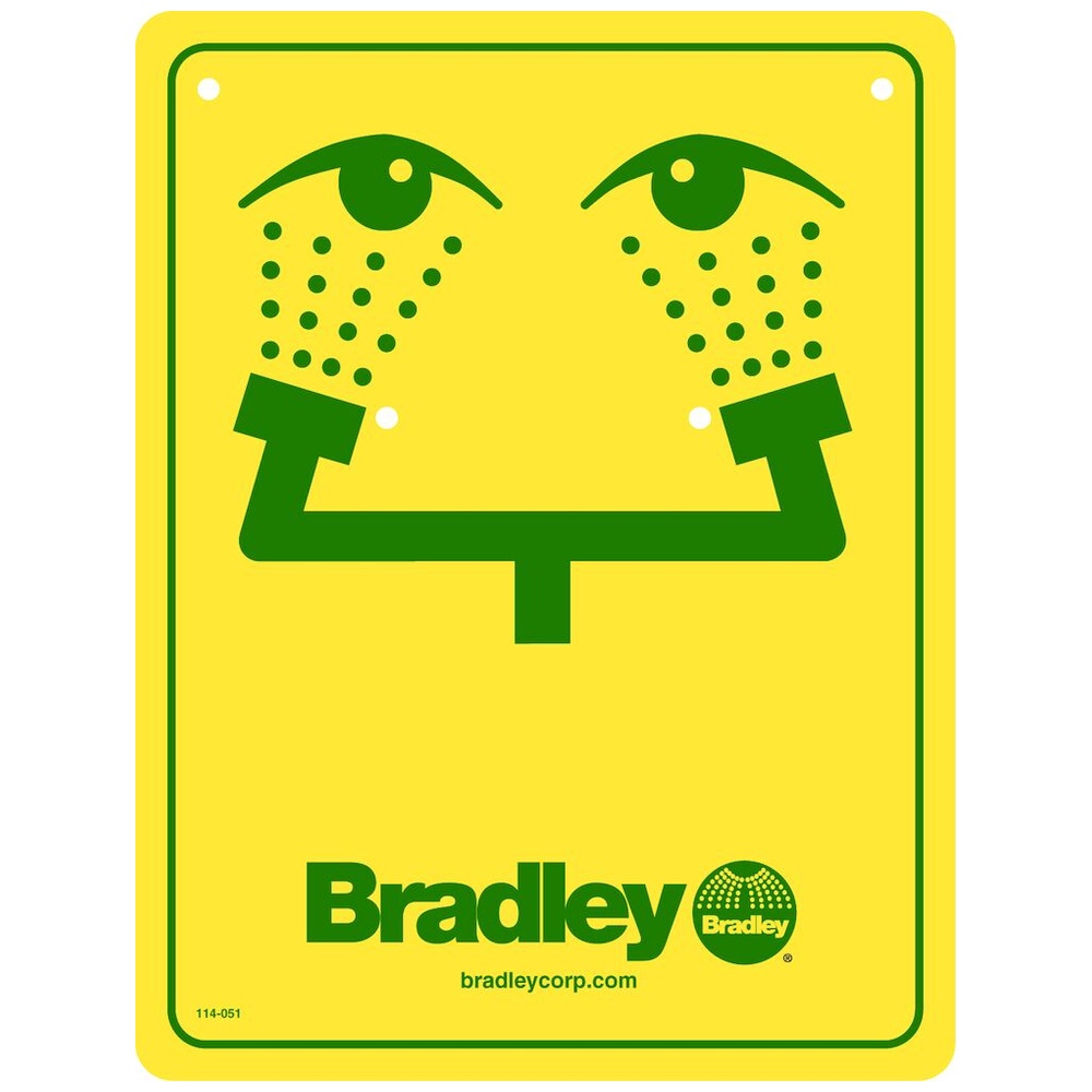 Bradley 114-051 Safety Sign for Eyewash Stations, Yellow