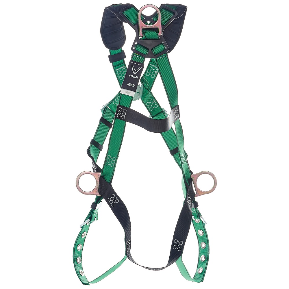 MSA V-FIT™ Safety Harness, Back, Chest, Hip, and Shoulder D-Rings, Tongue Buckle Leg Straps, Quick Connect Chest Buckle