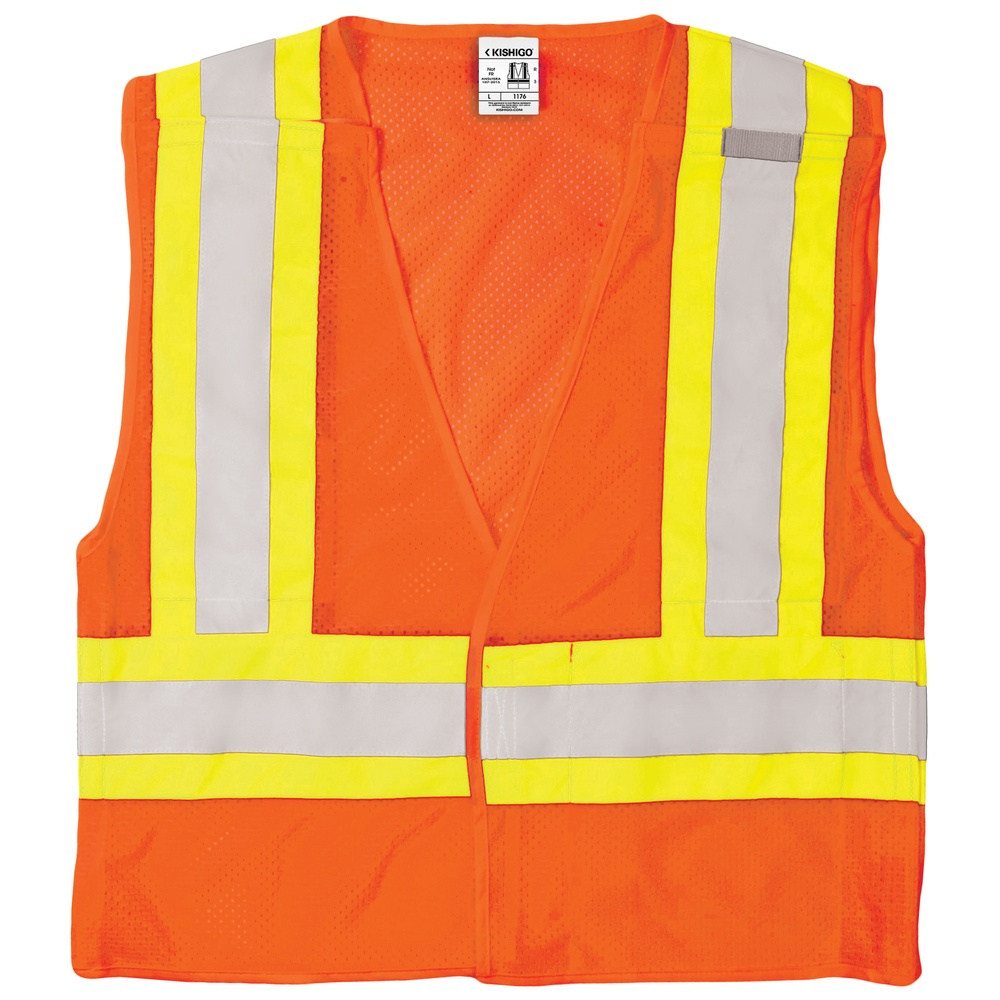 Kishigo 1176 Contrasting Mesh Breakaway Vest, Hi-Vis Orange