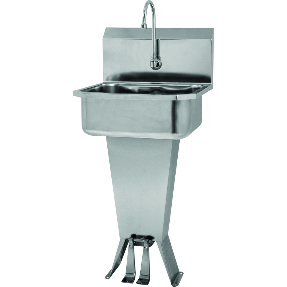 Sani-Lav Hands-Free Floor Mounted Stainless Steel Sink with Double Foot Pedal Valves
