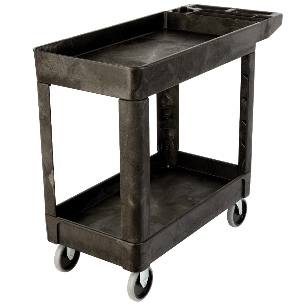 Rubbermaid Heavy Duty Utility Cart w/ Flat Handle Storage Compartments, Lipped Shelf, Small