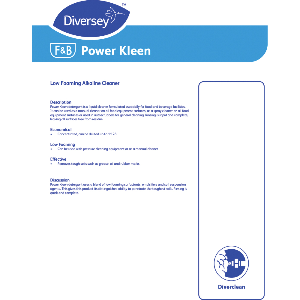 Diversey Power Kleen, Low Foaming Alkaline Cleaner