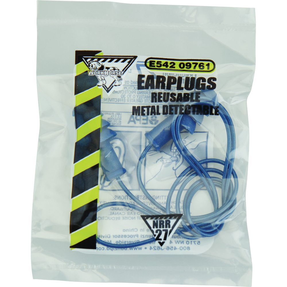 WorkHorse Four-Flange Reusable Earplugs, Metal Detectable, NRR 27