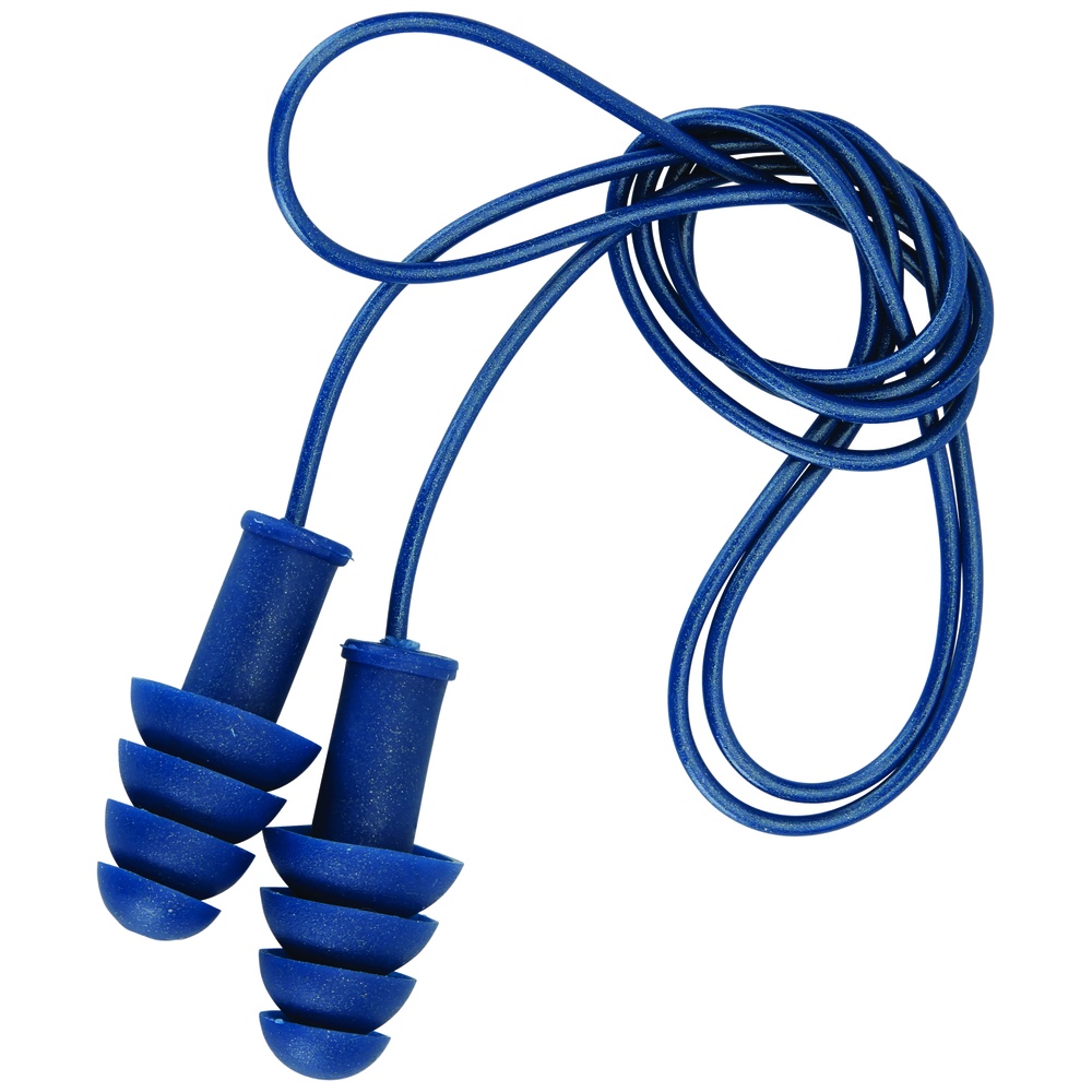 WorkHorse® Four-Flange Reusable Earplugs, Metal Detectable, NRR 27