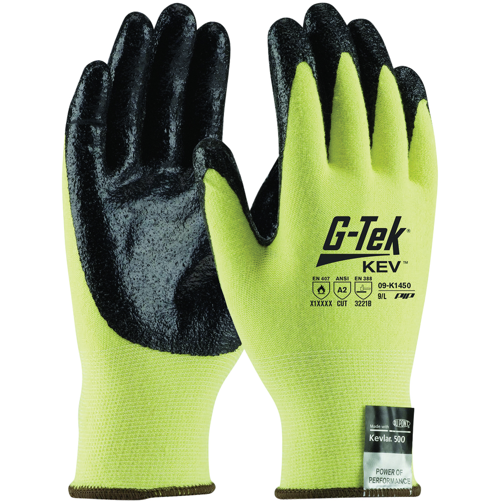 PIP G-Tek® KEV™ Medium Weight Cut-Resistant Gloves, DuPont™ Kevlar®/Elastane, Nitrile Coated, Smooth Grip, 15 Gauge, Yellow, Black