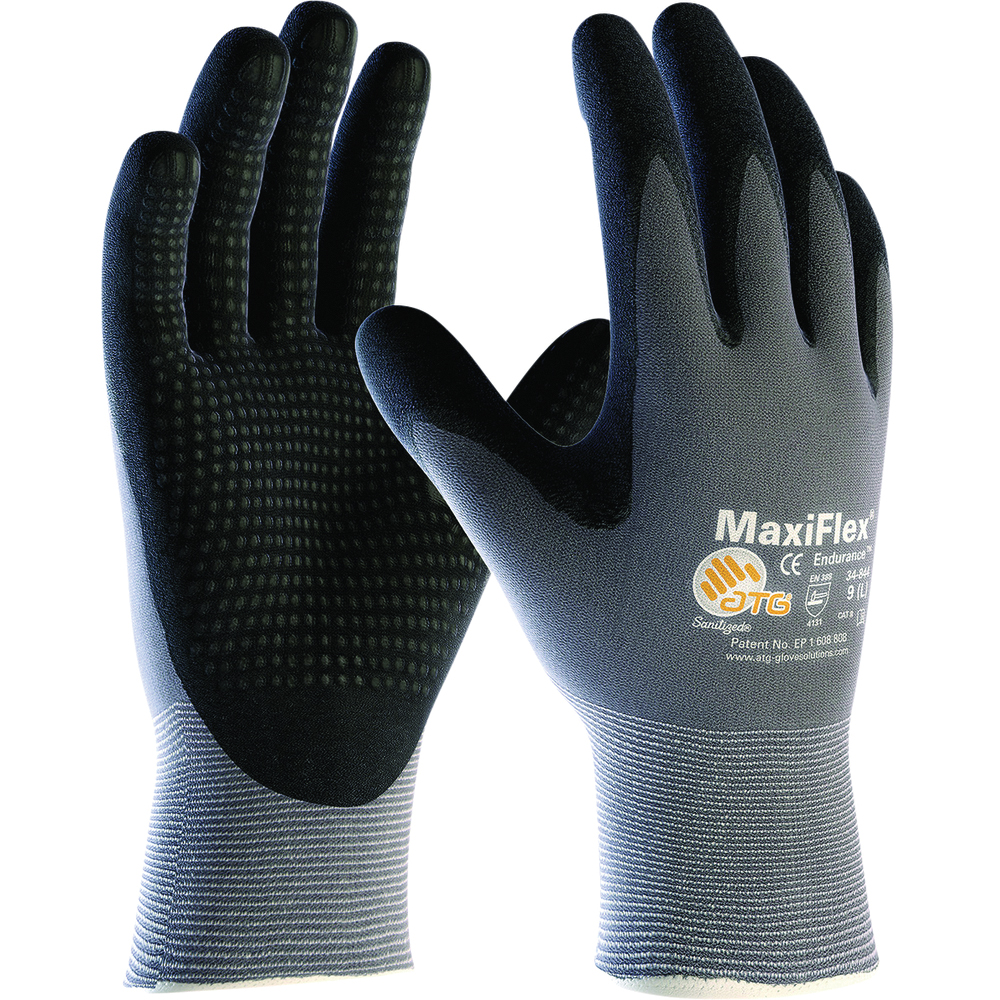 PIP MaxiFlex® Endurance™ Gloves, Nylon, Nitrile Coated, MicroFoam Grip, Micro Dot Palm, 15 Gauge, Gray/Black