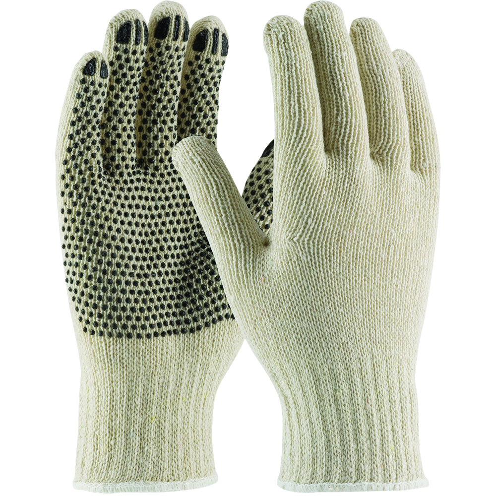 PIP Regular Weight Knit Gloves, Cotton/Polyester, PVC Dotted Grip, Natural