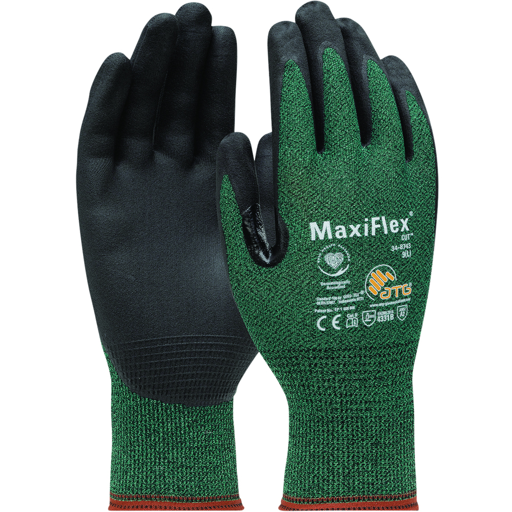 PIP® MaxiFlex® Cut™ Seamless Knit Engineered Yarn Gloves, Premium Nitrile Coated MicroFoam Grip, Touchscreen Compatible, Green PIP® MaxiFlex® Cut™ Seamless Knit Engineered Yarn Gloves, Premium Nitrile Coated MicroFoam Grip, Touchscreen Compatible, Green