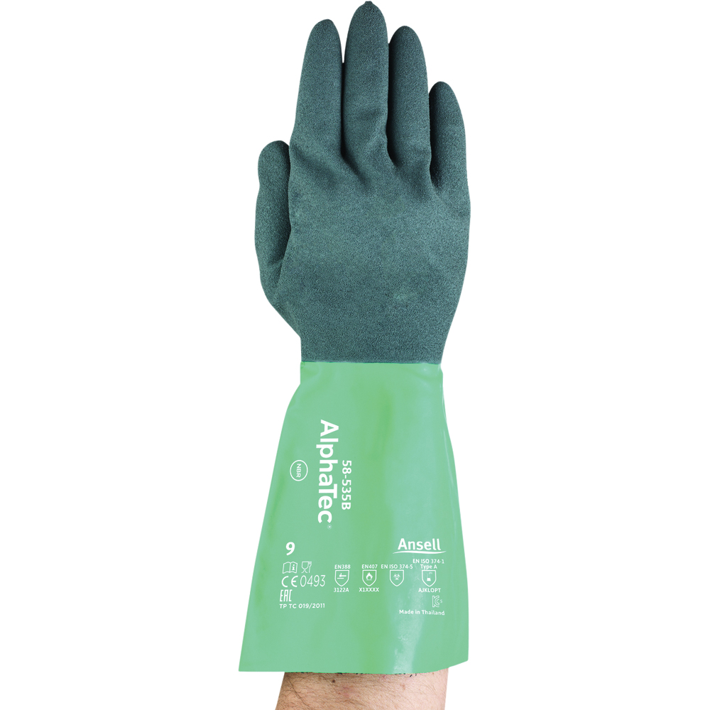 Ansell AlphaTec 58-535B Acrylic-Lined Nitrile Chemical Gloves with ANSELL GRIP™ Coating