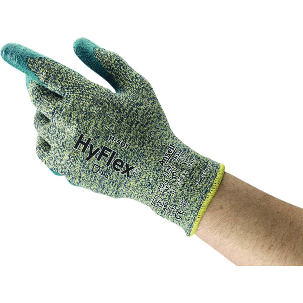 Ansell HyFlex® 11-501 Cut-Resistant Gloves, Kevlar® Stretch, Nitrile Foam Coating, 13 Gauge, Gray/Blue
