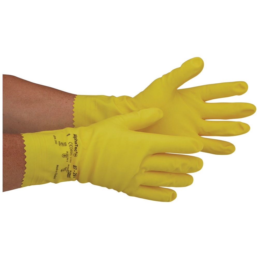 Ansell  AlphaTec® 87-297 Flock-Lined Latex Gloves, 20 Mil, Yellow
