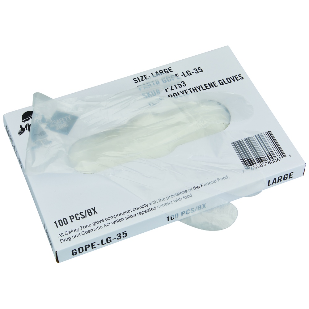 Safety Zone Powder Free Polyethylene Gloves, 35-Inch
