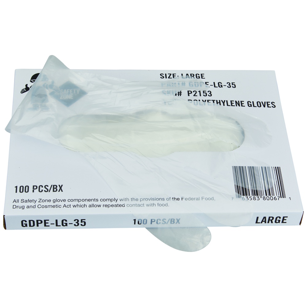 Safety Zone Powder Free Polyethylene Gloves, 35-Inch