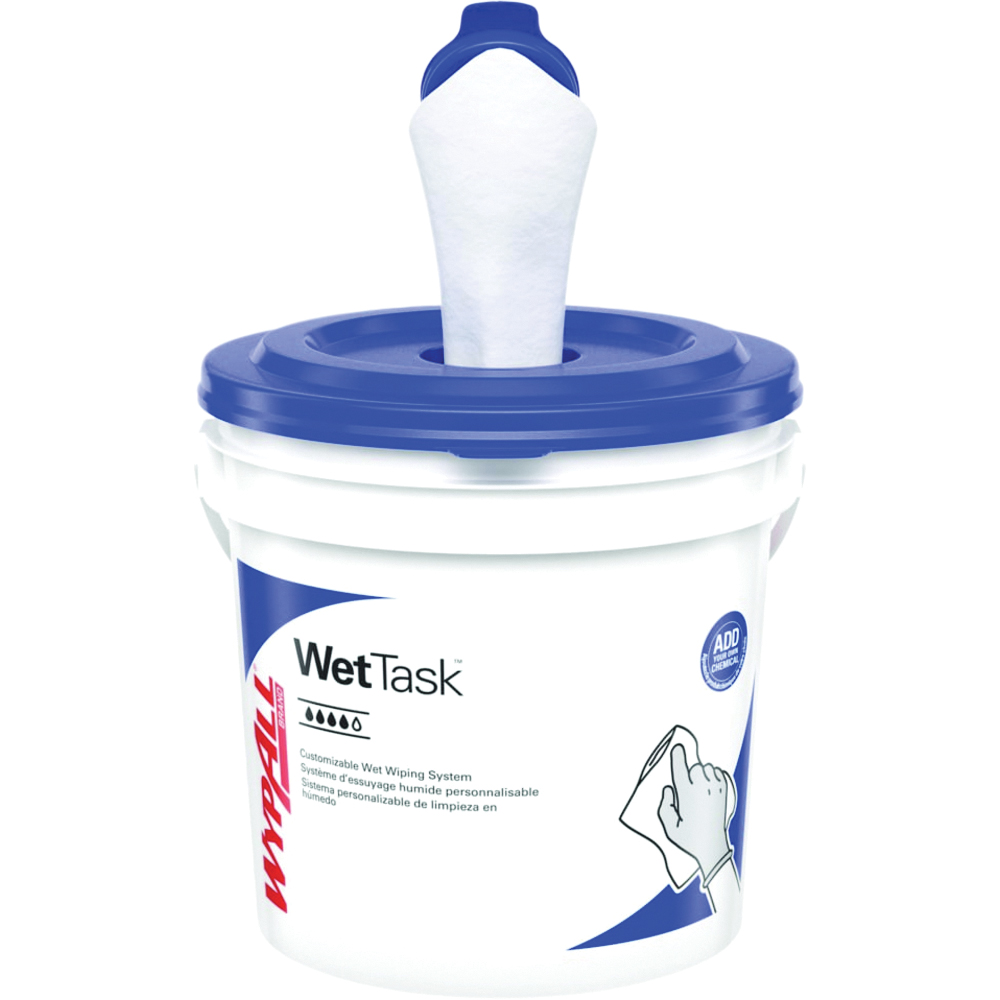 WypAll Critical Clean WetTask Wipers for Bleach, Disinfectants, and Sanitizers, Center Pull Roll with Bucket