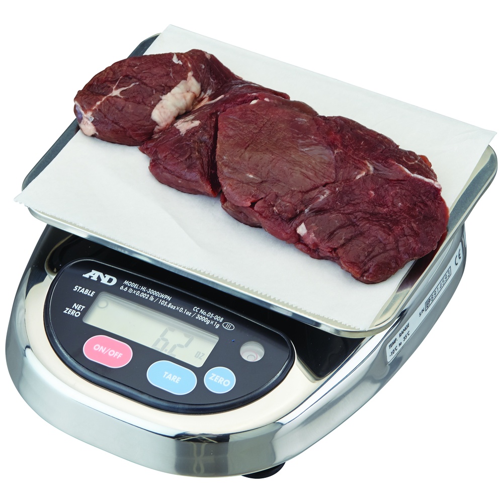 A&D Weighing HL-3000LWPN Compact Washdown Scale, Large Pan, NSF Listed, NTEP Certified, Legal for Trade