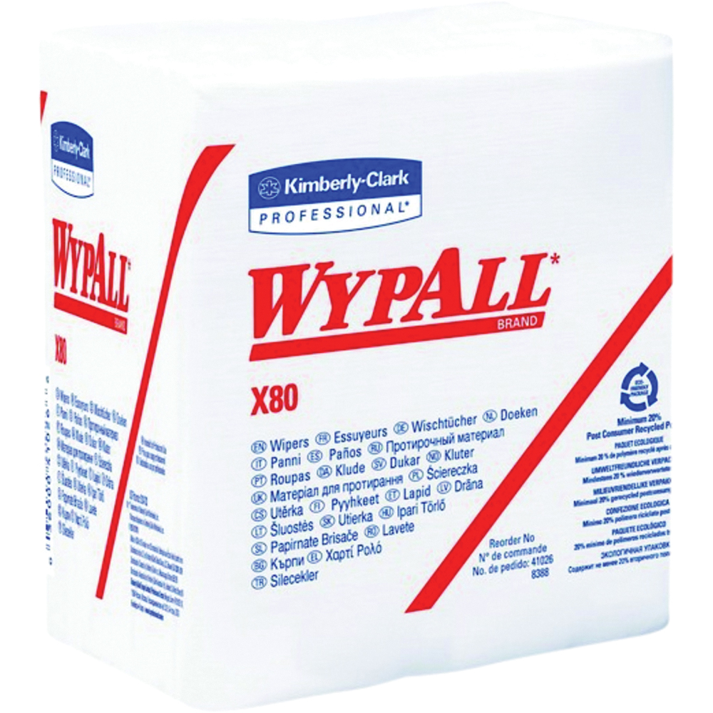 WypAll Power Clean X80 Heavy Duty Cloths, 1/4 Fold