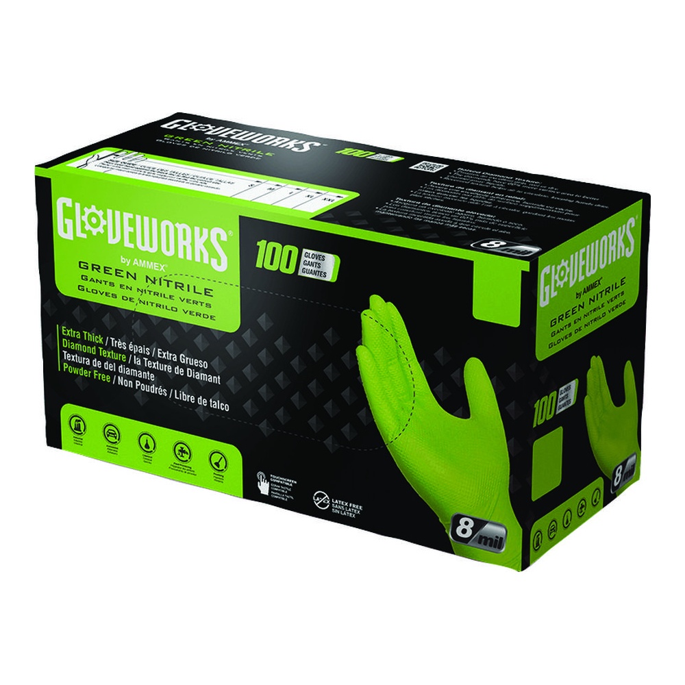 Ammex Gloveworks® Nitrile Gloves, 8mil, Raised Diamond Texture