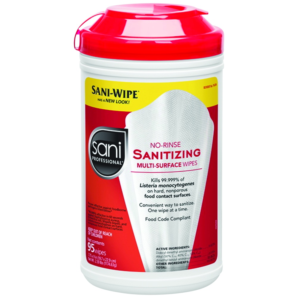 Sani Professional® No-Rinse Sanitizing Multi-Surface Wipes, XL Canister, 95 Wipes