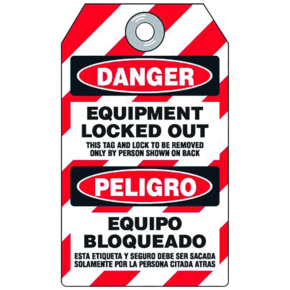 Emedco DuroTag™ Lockout Tagout Tags, Danger Equipment Locked Out Bilingual Lockout Tagout Tags