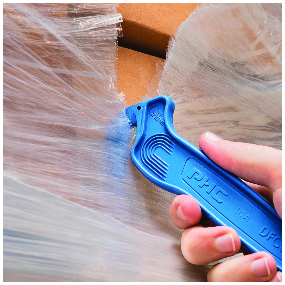 Pacific Handy Cutter DFC364MD Metal Detectable Disposable Film Cutter with Tape Splitter, Single Hook Recessed Blade, Disposable, Blue