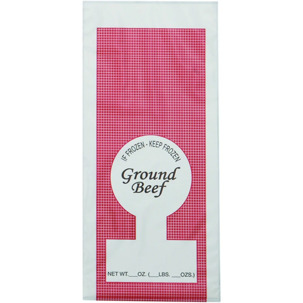 Clarity E-Z Pak Poly Meat Bags, Ground Beef Print