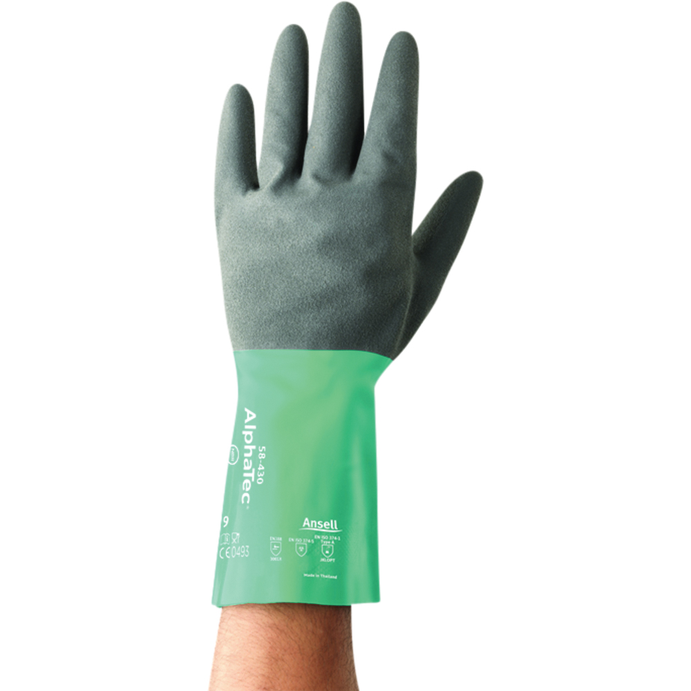 Ansell AlphaTec 58-430 Acrylic-Lined Nitrile Chemical Gloves with ANSELL GRIP™ Coating