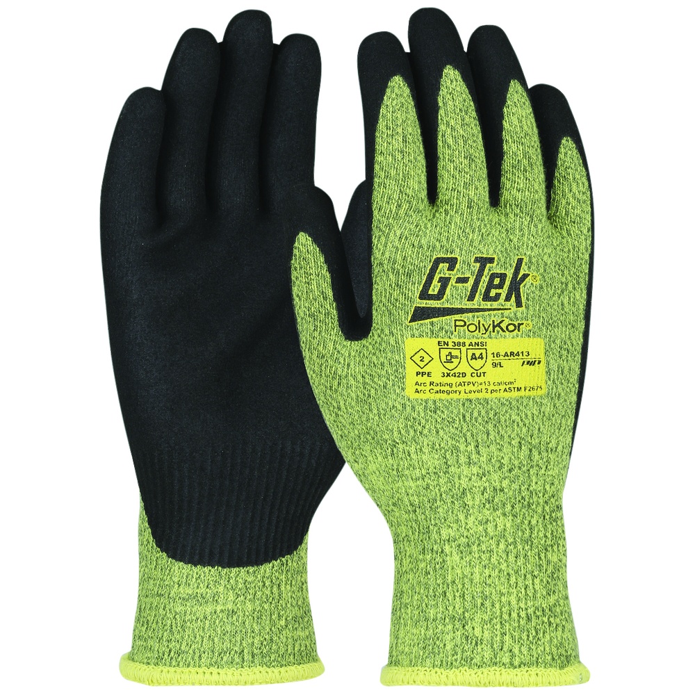 PIP G-Tek® PolyKor AR Seamless Knit Cut-Resistant Gloves, PolyKor®/Aramid Blend with Neoprene Foam Coating, Green/Black