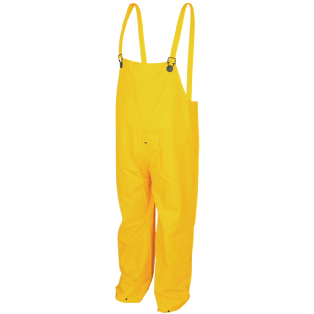 MCR Safety Classic Series Rain Pants, Bib Style, Fly Front, PVC/Polyester, Yellow