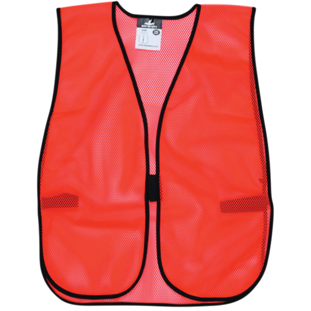 MCR Safety General Purpose Safety Vest, Polyester Mesh, Fluorescent Orange