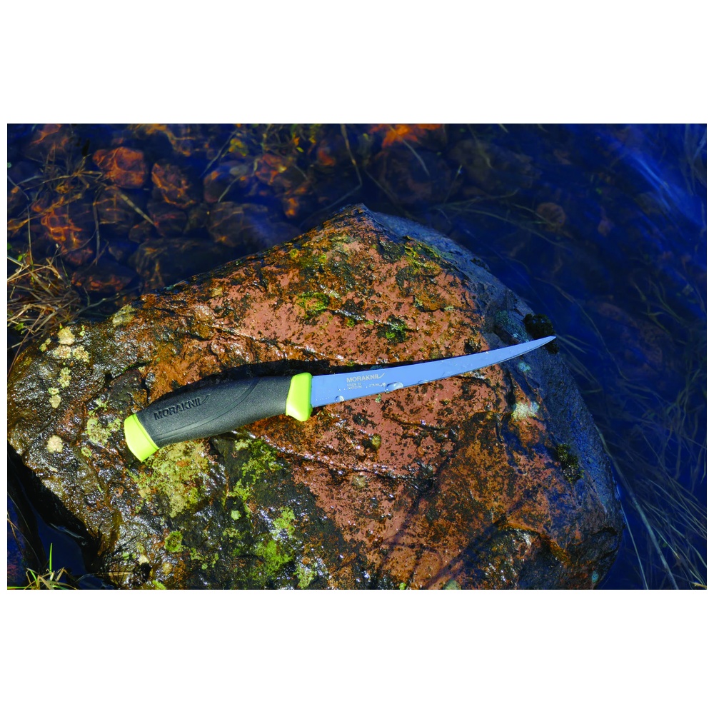 Morakniv Companion Fillet Knife with Sheath, Ergonomic Polymer Handle, Black/Lime