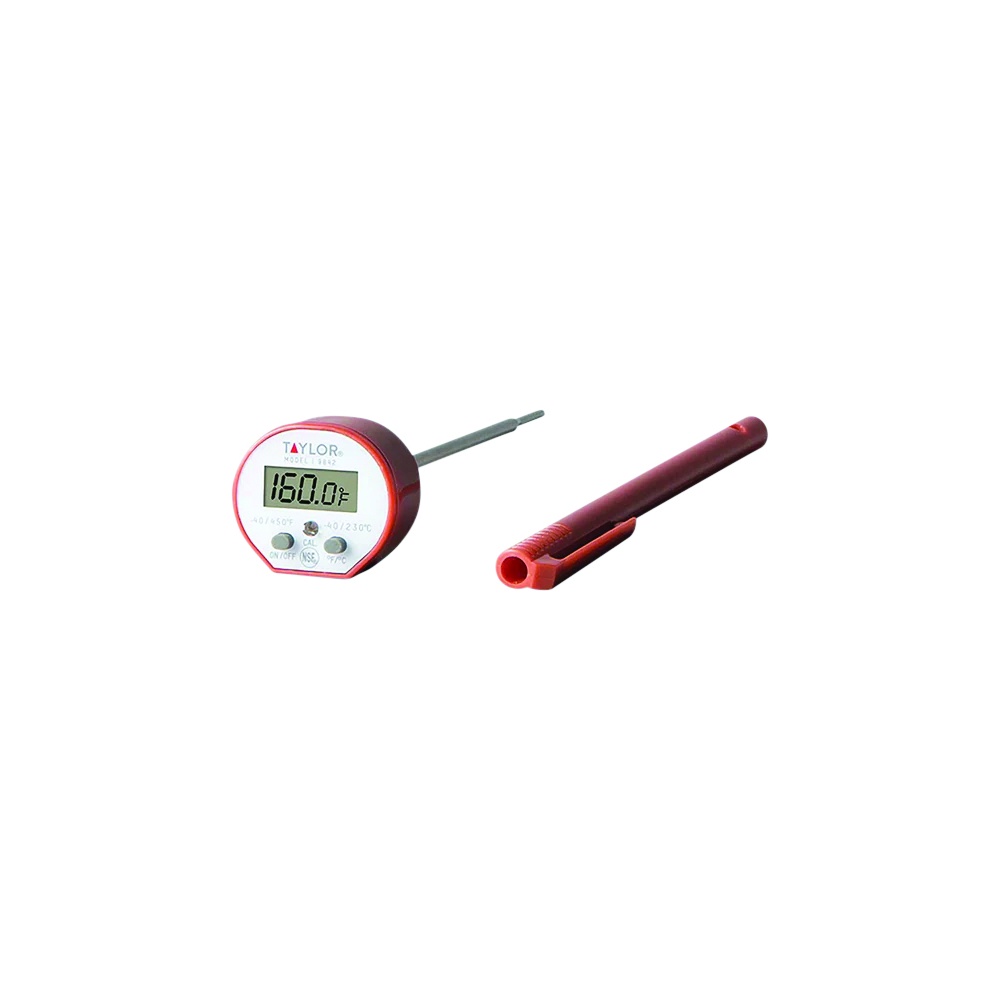 Taylor Waterproof Instant Read Digital Thermometer with Protective Pocket Clip Case, NSF Certified, 0.4 Inch LCD, -40 to 450 Degrees F, Red