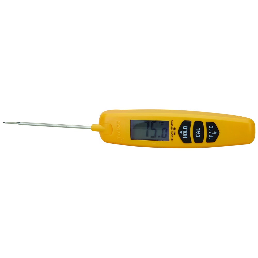 Taylor Digital Folding Probe Thermometer, NSF Listed, HACCP Recalibration, Antimicrobial Casing, -40 to 572 Degrees F, Yellow