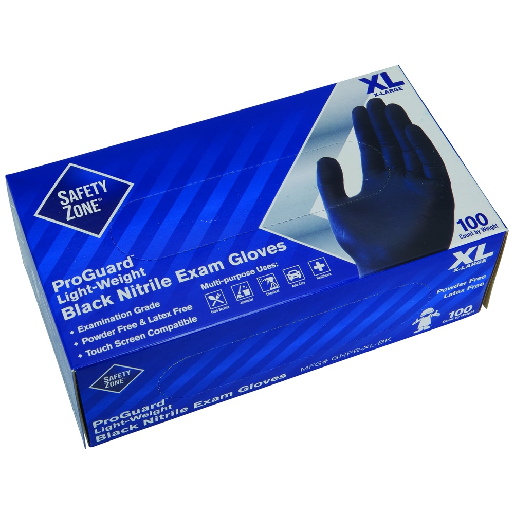 The Safety Zone® ProGuard Nitrile Gloves, 3.5 Mil, Powder-Free, Black