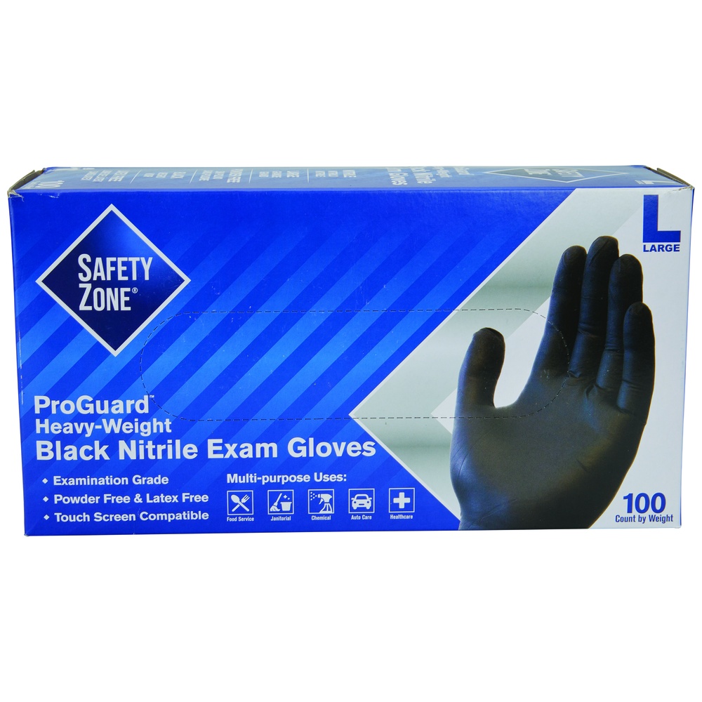 Hospeco Safety Zone® Disposable Nitrile Exam Gloves, 5.5mil, Powder-Free, Microtextured, Black