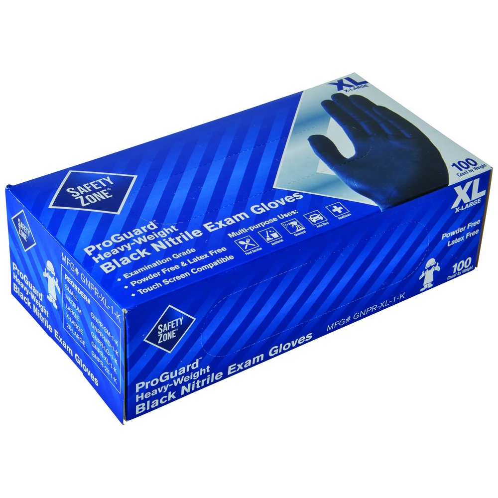 Hospeco Safety Zone® Disposable Nitrile Exam Gloves, 5.5mil, Powder-Free, Microtextured, Black
