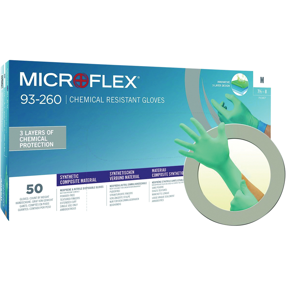 Ansell MICROFLEX™ 93-260 Disposable Nitrile/Neoprene Gloves, 7.9mil, Powder-Free, Textured, Green