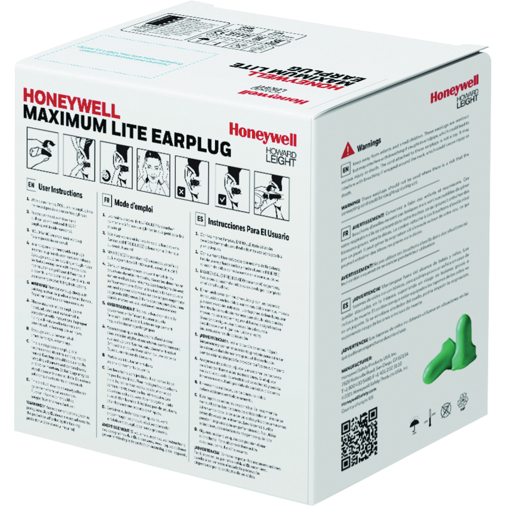 Honeywell Howard Leight Maximum Lite T-Shape Earplugs, NRR 30, No Cord