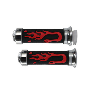 Puño Set Roda Negro Flamas Rojas Tapa Cromo