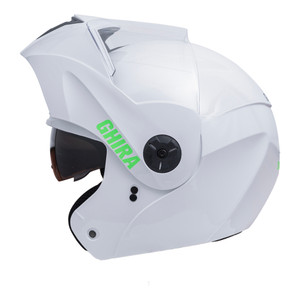 CASCO GHIRA GH1000 BLANCO LOGO VERDE ABATIBLE SVS