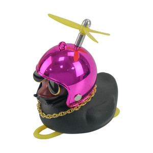 PATO DECORATIVO NEGRO CON CASCO CROMADO ROSA