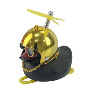 PATO DECORATIVO NEGRO CON CASCO CROMADO AMARILLO