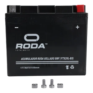 Batería Acumulador Sellado SMF YTX20L-BS 12V 20A Marca Roda para Motocicleta