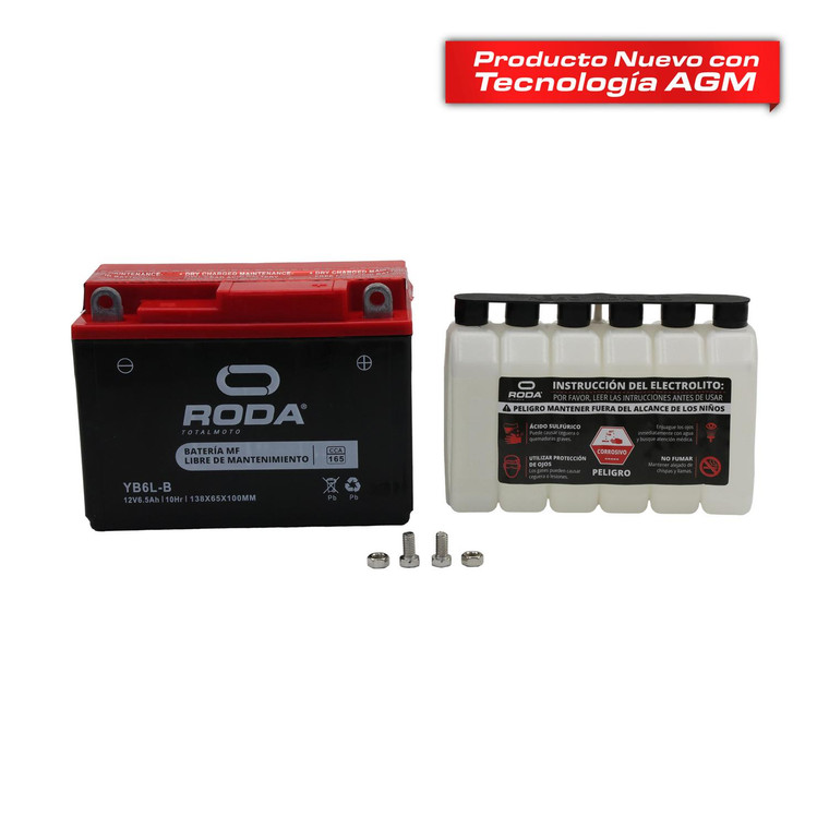 Acumulador Mf C/Electrolito (Yb6L-B) Roda 12V 6.5A