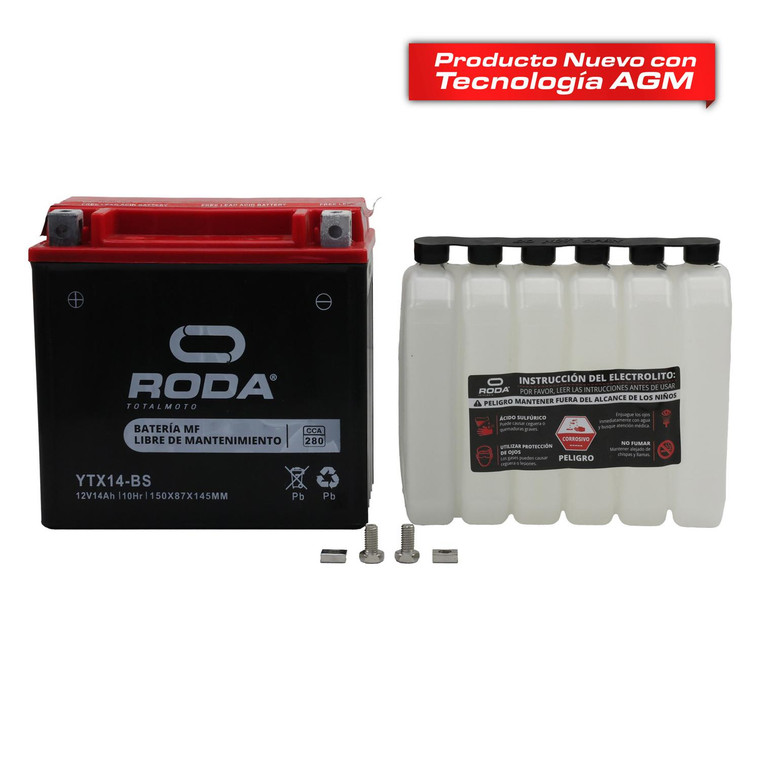 Acumulador Mf C/Electrolito (Ytx14-Bs) Roda 12V 14A
