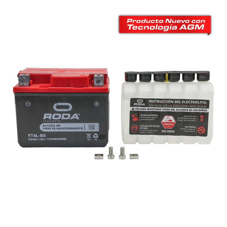 Acumulador Mf C/Electrolito (Yt4L-Bs) Roda 12V 4A